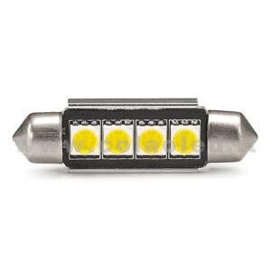 C5W 42mm 12V CANBUS 1 LAMPADINA MODELLO 4 SMD 5050 BIANCO LATTE NO ERRORE CANBUS SILURO