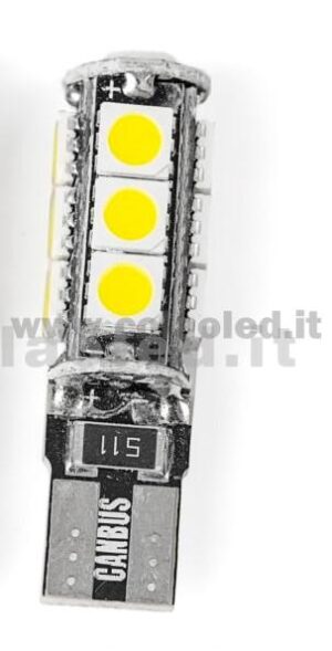 T10 LED 12V CANBUS 1 LAMPADINA MODELLO 9 SMD 5050 BIANCO LATTE NO ERRORE CANBUS W5W