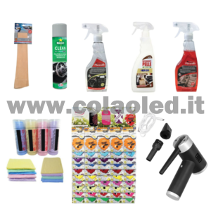 Kit Pulizia Interni tappezzeria in pelle + pulizia interna compreso aspirapolvere e soffiatore Auto camper camion set da 8pz.