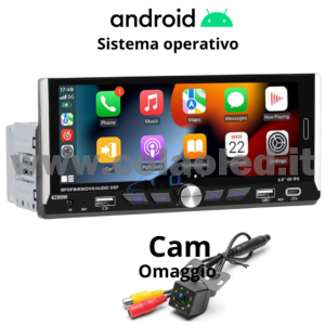 Autoradio DIN 6,9″ Pollici llici touchscreen Carplay android apple + telecamera posteriore parcheggio parcheggio Micro SD Aux-in USB bluetooth WiFi touchscreen stereo FM RDS USB SWC con USB/EQ/AUX navigatore gps sistema operativo Android Processore 4 core 4 canali 60Wx4